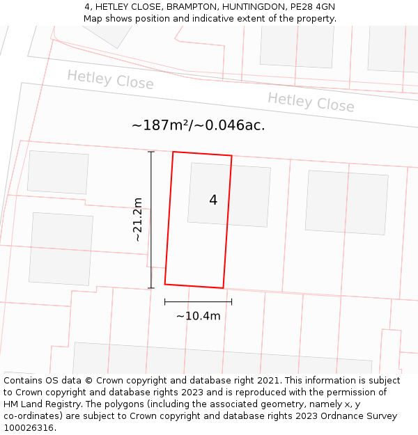 4, HETLEY CLOSE, BRAMPTON, HUNTINGDON, PE28 4GN: Plot and title map