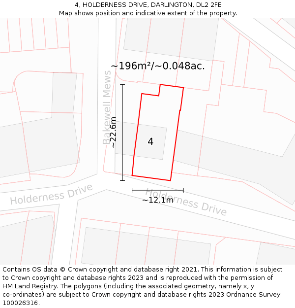 4, HOLDERNESS DRIVE, DARLINGTON, DL2 2FE: Plot and title map