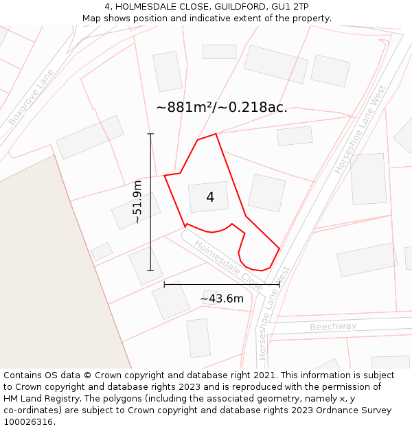 4, HOLMESDALE CLOSE, GUILDFORD, GU1 2TP: Plot and title map