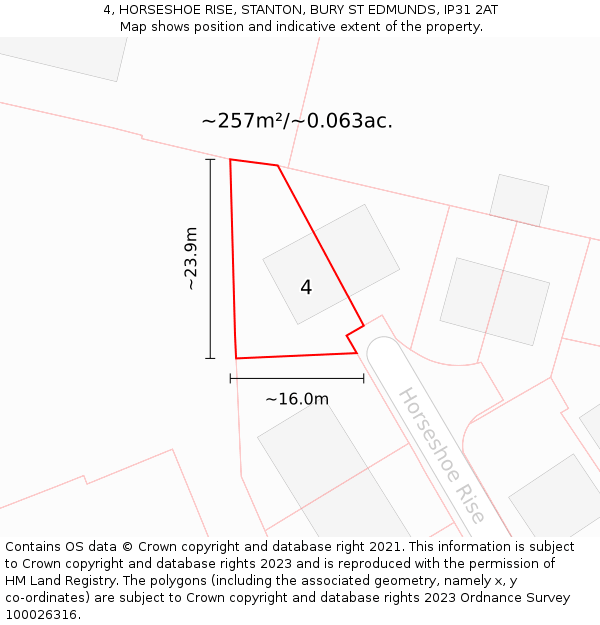 4, HORSESHOE RISE, STANTON, BURY ST EDMUNDS, IP31 2AT: Plot and title map