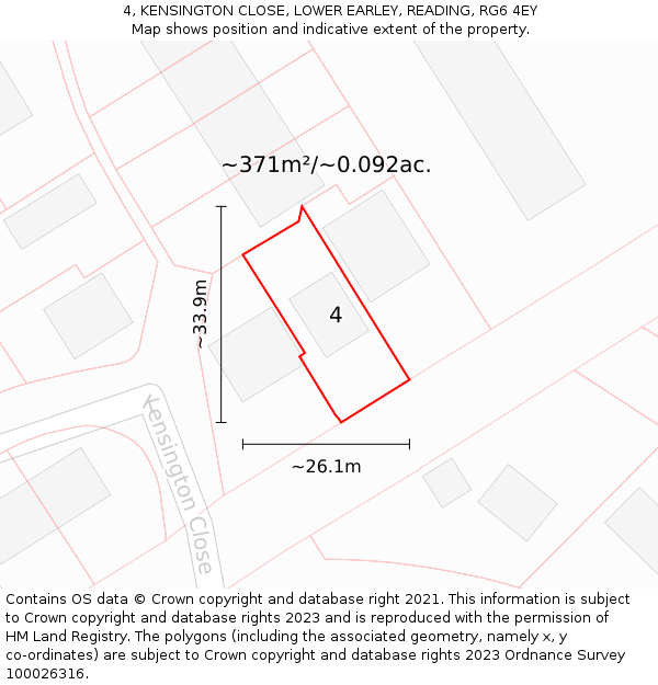 4, KENSINGTON CLOSE, LOWER EARLEY, READING, RG6 4EY: Plot and title map