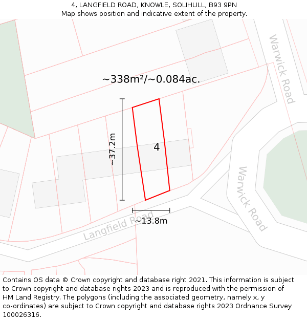 4, LANGFIELD ROAD, KNOWLE, SOLIHULL, B93 9PN: Plot and title map