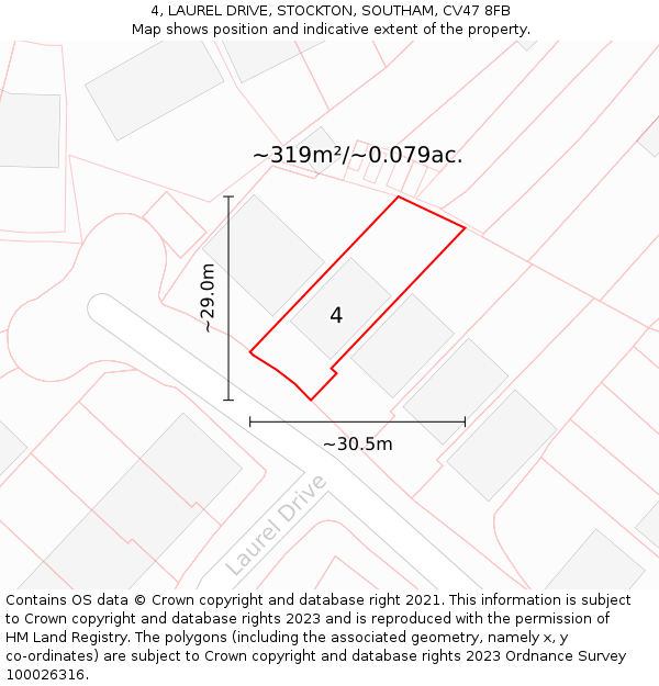 4, LAUREL DRIVE, STOCKTON, SOUTHAM, CV47 8FB: Plot and title map