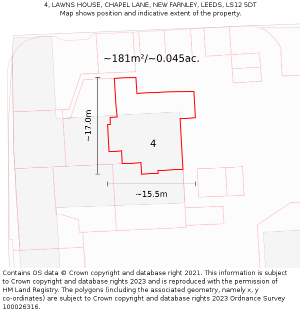 4, LAWNS HOUSE, CHAPEL LANE, NEW FARNLEY, LEEDS, LS12 5DT: Plot and title map