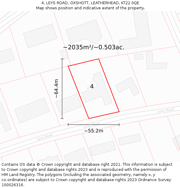4, LEYS ROAD, OXSHOTT, LEATHERHEAD, KT22 0QE: Plot and title map