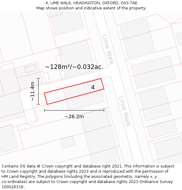 4, LIME WALK, HEADINGTON, OXFORD, OX3 7AE: Plot and title map