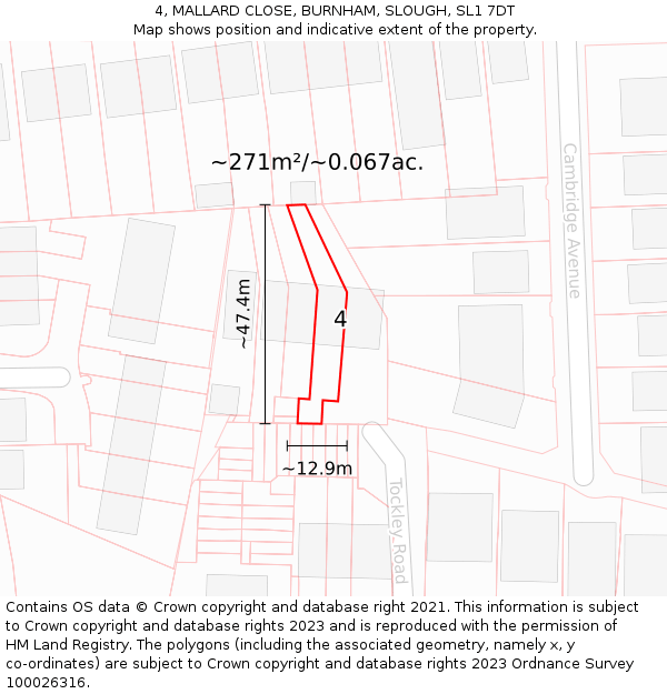 4, MALLARD CLOSE, BURNHAM, SLOUGH, SL1 7DT: Plot and title map