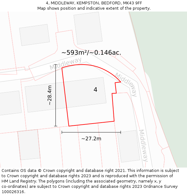 4, MIDDLEWAY, KEMPSTON, BEDFORD, MK43 9FF: Plot and title map