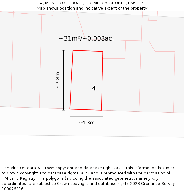 4, MILNTHORPE ROAD, HOLME, CARNFORTH, LA6 1PS: Plot and title map