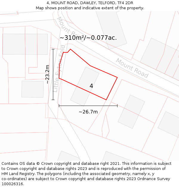 4, MOUNT ROAD, DAWLEY, TELFORD, TF4 2DR: Plot and title map