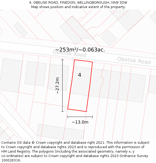 4, OBELISK ROAD, FINEDON, WELLINGBOROUGH, NN9 5DW: Plot and title map