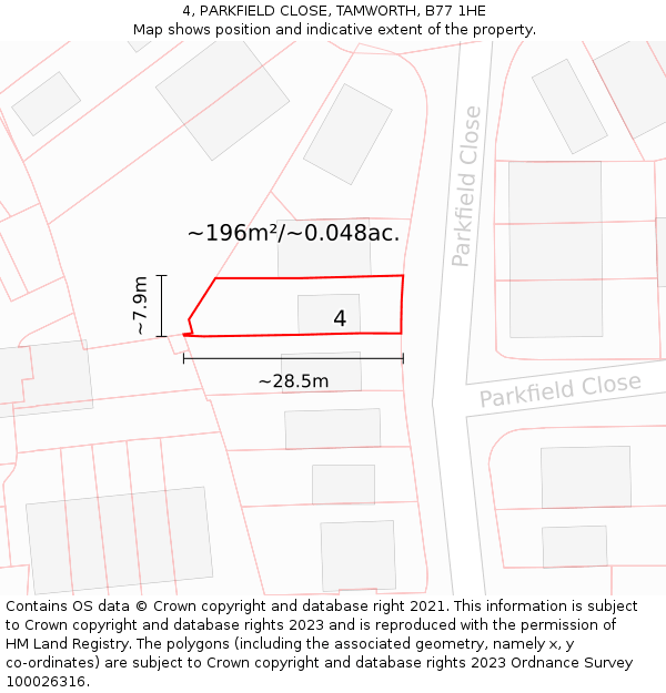 4, PARKFIELD CLOSE, TAMWORTH, B77 1HE: Plot and title map