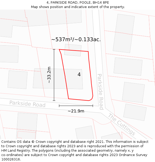 4, PARKSIDE ROAD, POOLE, BH14 8PE: Plot and title map