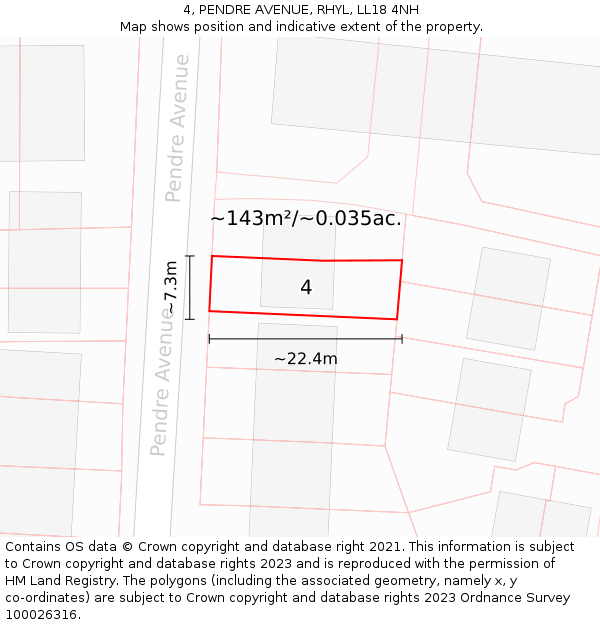 4, PENDRE AVENUE, RHYL, LL18 4NH: Plot and title map