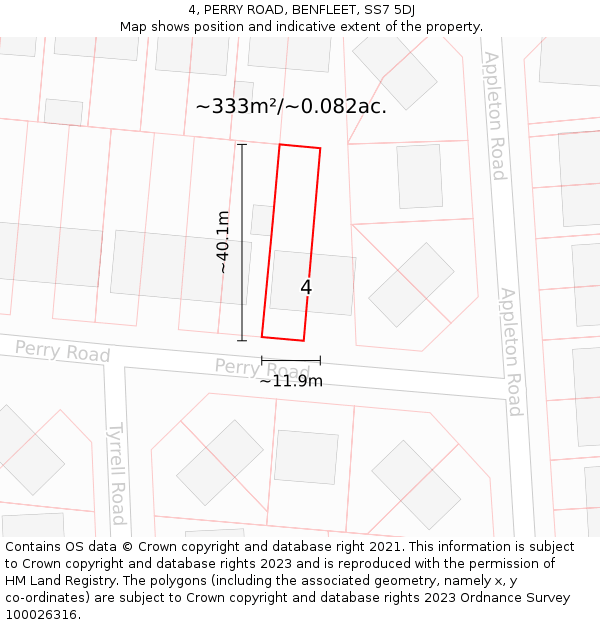 4, PERRY ROAD, BENFLEET, SS7 5DJ: Plot and title map