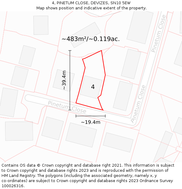 4, PINETUM CLOSE, DEVIZES, SN10 5EW: Plot and title map
