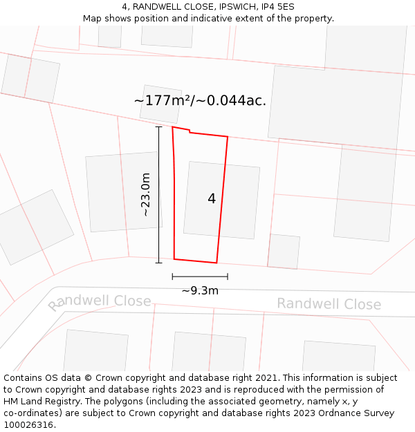 4, RANDWELL CLOSE, IPSWICH, IP4 5ES: Plot and title map