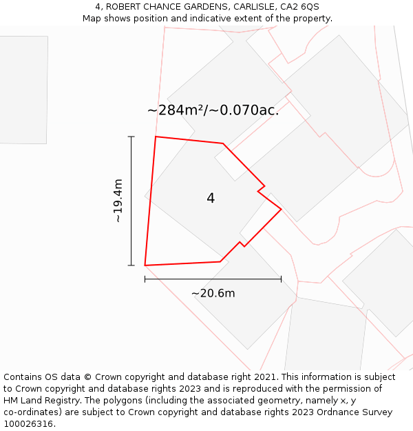 4, ROBERT CHANCE GARDENS, CARLISLE, CA2 6QS: Plot and title map