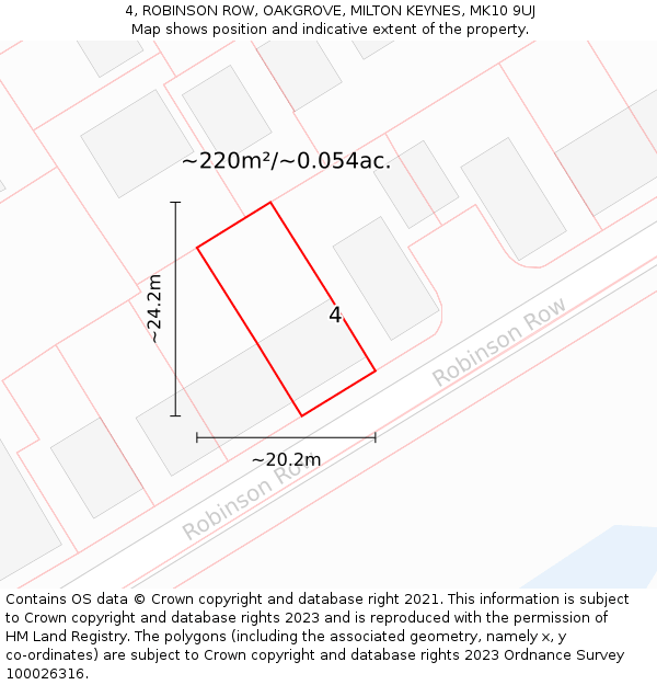 4, ROBINSON ROW, OAKGROVE, MILTON KEYNES, MK10 9UJ: Plot and title map