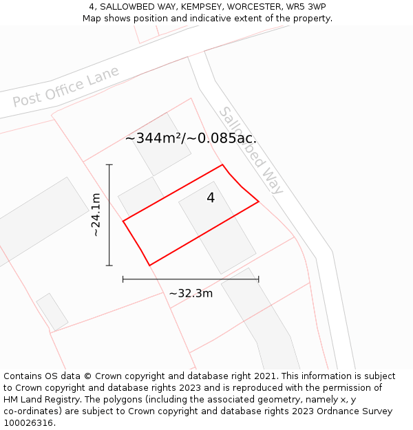 4, SALLOWBED WAY, KEMPSEY, WORCESTER, WR5 3WP: Plot and title map