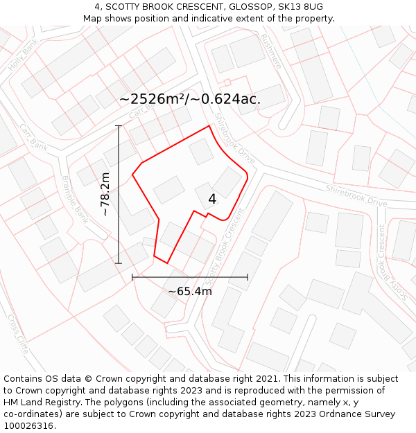 4, SCOTTY BROOK CRESCENT, GLOSSOP, SK13 8UG: Plot and title map