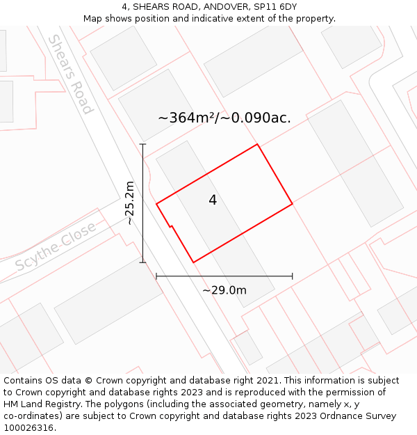 4, SHEARS ROAD, ANDOVER, SP11 6DY: Plot and title map