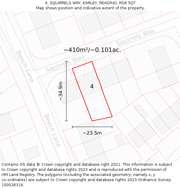 4, SQUIRRELS WAY, EARLEY, READING, RG6 5QT: Plot and title map