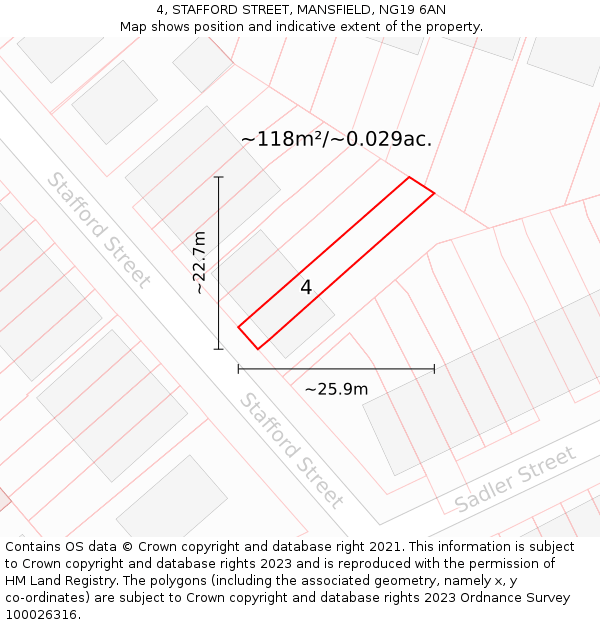 4, STAFFORD STREET, MANSFIELD, NG19 6AN: Plot and title map