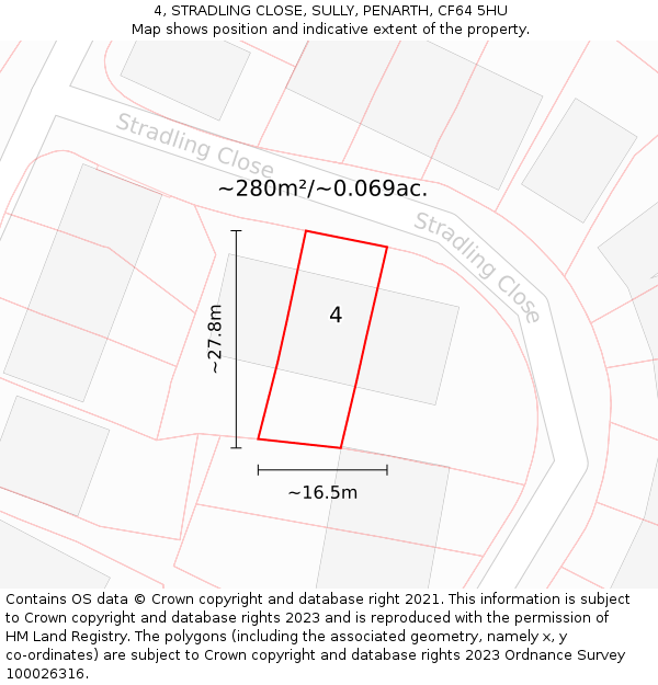 4, STRADLING CLOSE, SULLY, PENARTH, CF64 5HU: Plot and title map