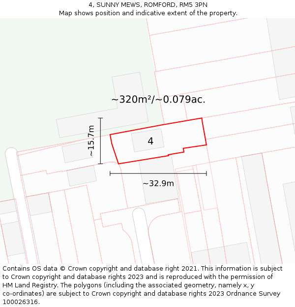 4, SUNNY MEWS, ROMFORD, RM5 3PN: Plot and title map