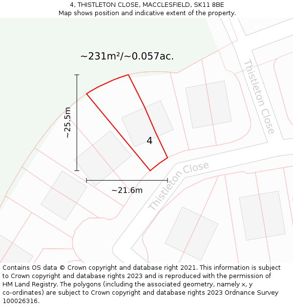4, THISTLETON CLOSE, MACCLESFIELD, SK11 8BE: Plot and title map