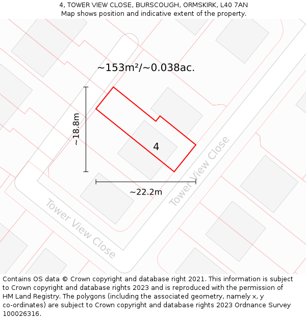 4, TOWER VIEW CLOSE, BURSCOUGH, ORMSKIRK, L40 7AN: Plot and title map