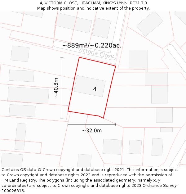 4, VICTORIA CLOSE, HEACHAM, KING'S LYNN, PE31 7JR: Plot and title map