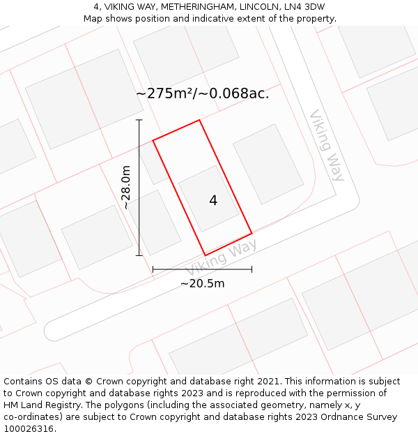 4, VIKING WAY, METHERINGHAM, LINCOLN, LN4 3DW: Plot and title map