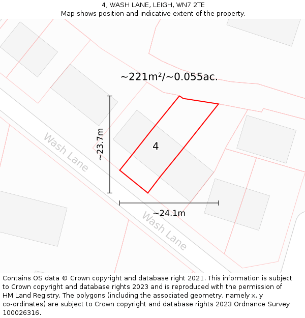 4, WASH LANE, LEIGH, WN7 2TE: Plot and title map
