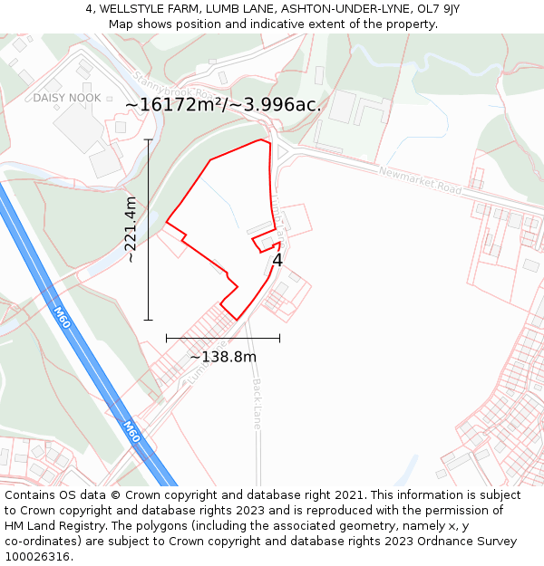 4, WELLSTYLE FARM, LUMB LANE, ASHTON-UNDER-LYNE, OL7 9JY: Plot and title map