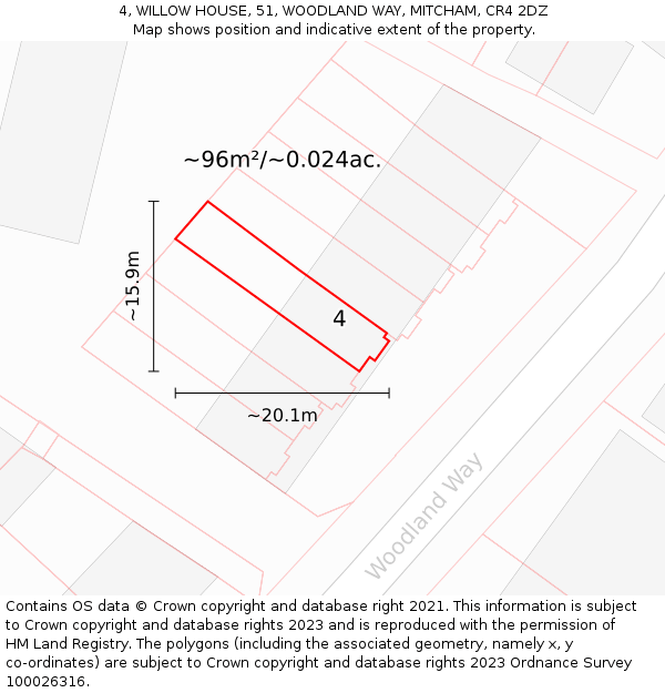 4, WILLOW HOUSE, 51, WOODLAND WAY, MITCHAM, CR4 2DZ: Plot and title map