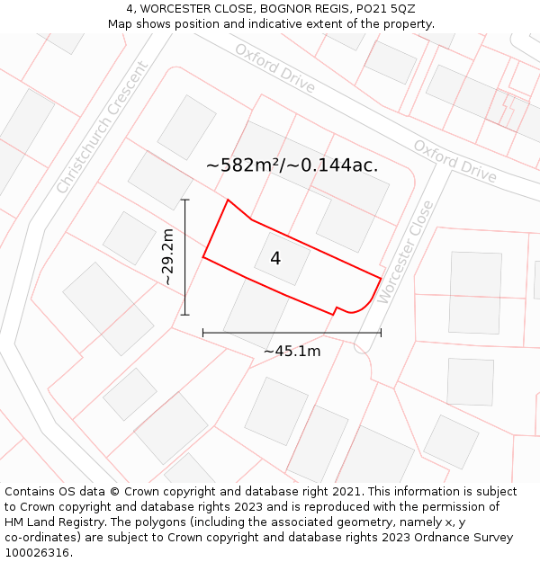 4, WORCESTER CLOSE, BOGNOR REGIS, PO21 5QZ: Plot and title map
