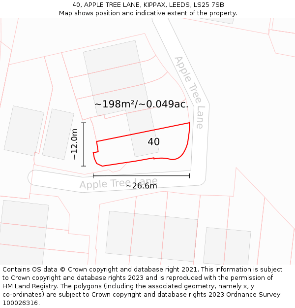 40, APPLE TREE LANE, KIPPAX, LEEDS, LS25 7SB: Plot and title map