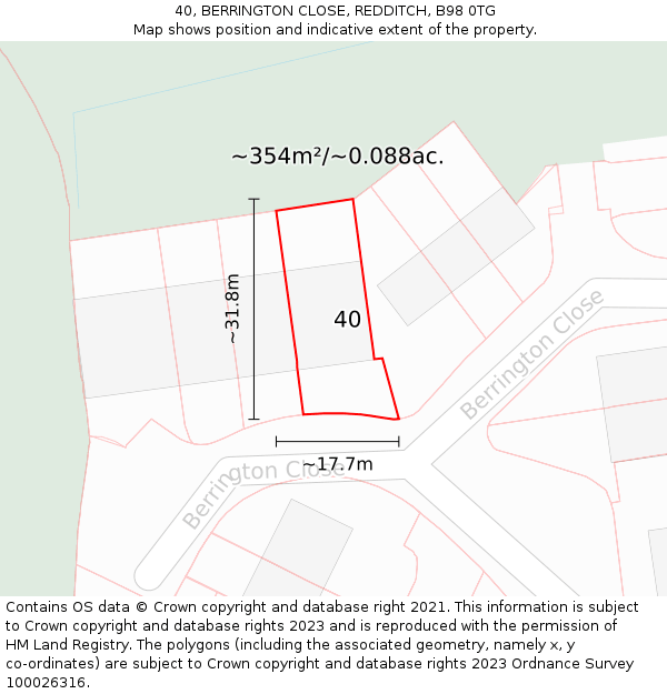 40, BERRINGTON CLOSE, REDDITCH, B98 0TG: Plot and title map