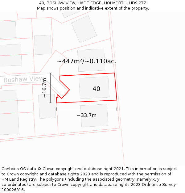 40, BOSHAW VIEW, HADE EDGE, HOLMFIRTH, HD9 2TZ: Plot and title map