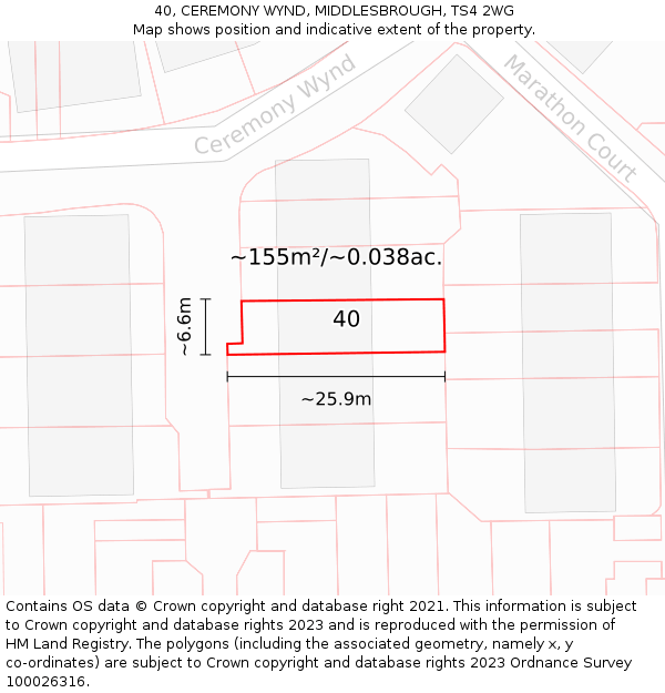 40, CEREMONY WYND, MIDDLESBROUGH, TS4 2WG: Plot and title map