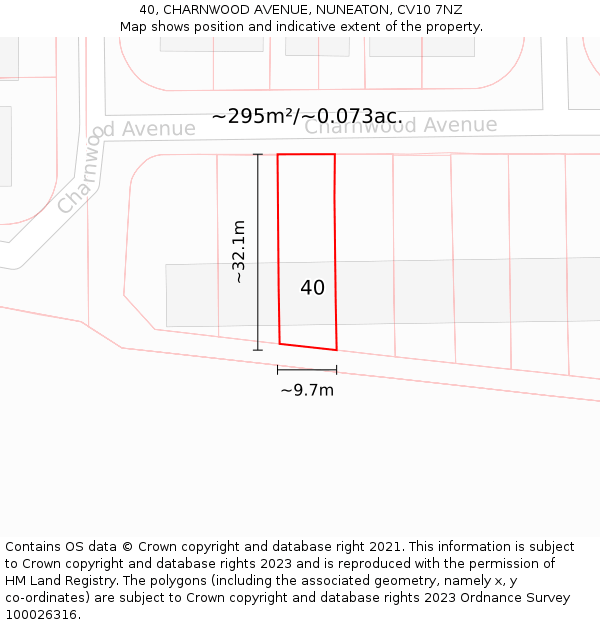 40, CHARNWOOD AVENUE, NUNEATON, CV10 7NZ: Plot and title map