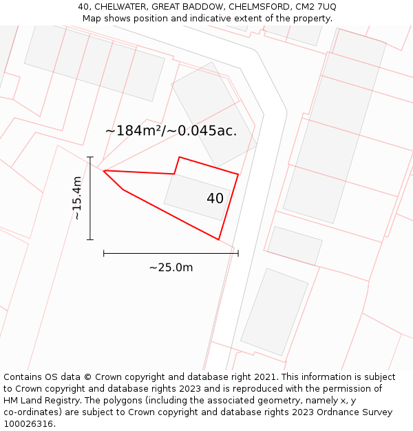 40, CHELWATER, GREAT BADDOW, CHELMSFORD, CM2 7UQ: Plot and title map