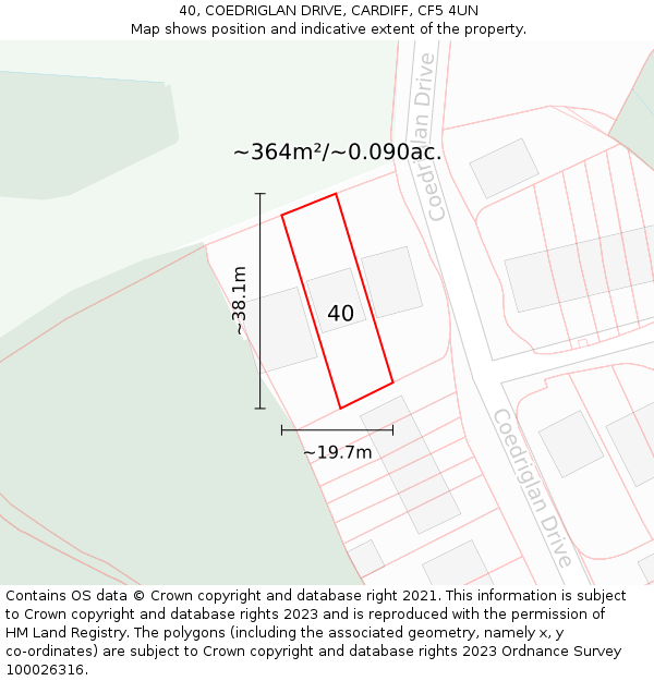 40, COEDRIGLAN DRIVE, CARDIFF, CF5 4UN: Plot and title map