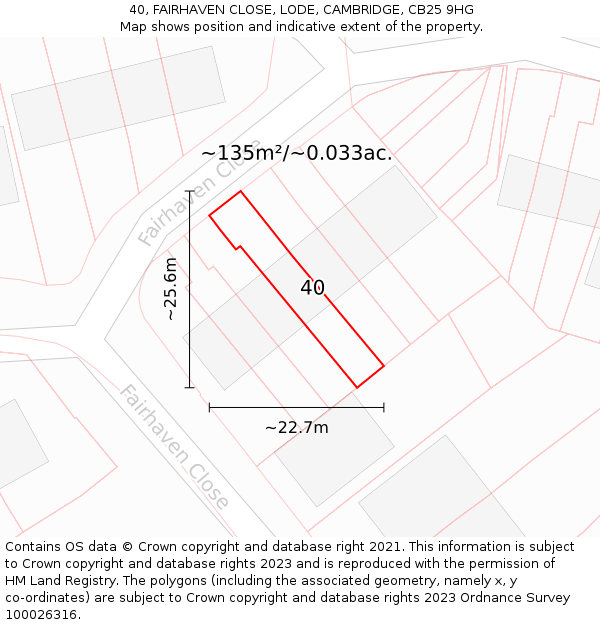 40, FAIRHAVEN CLOSE, LODE, CAMBRIDGE, CB25 9HG: Plot and title map
