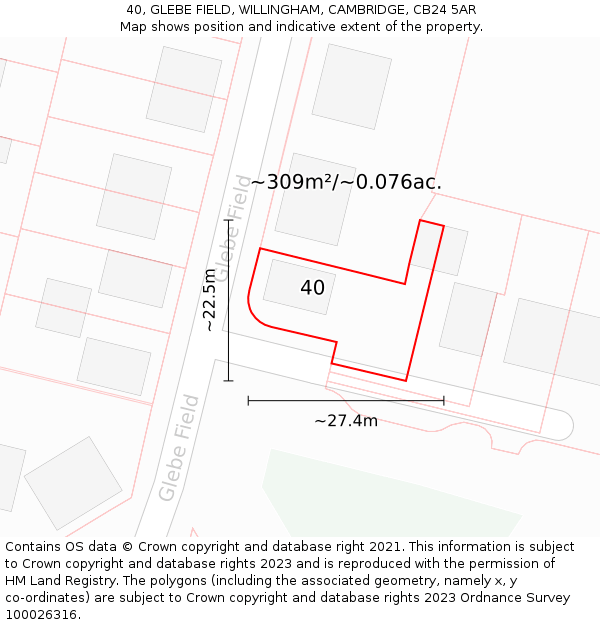 40, GLEBE FIELD, WILLINGHAM, CAMBRIDGE, CB24 5AR: Plot and title map