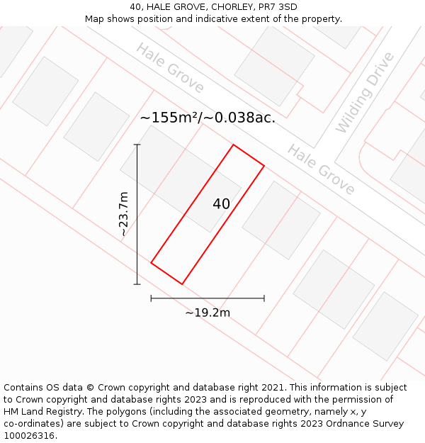 40, HALE GROVE, CHORLEY, PR7 3SD: Plot and title map