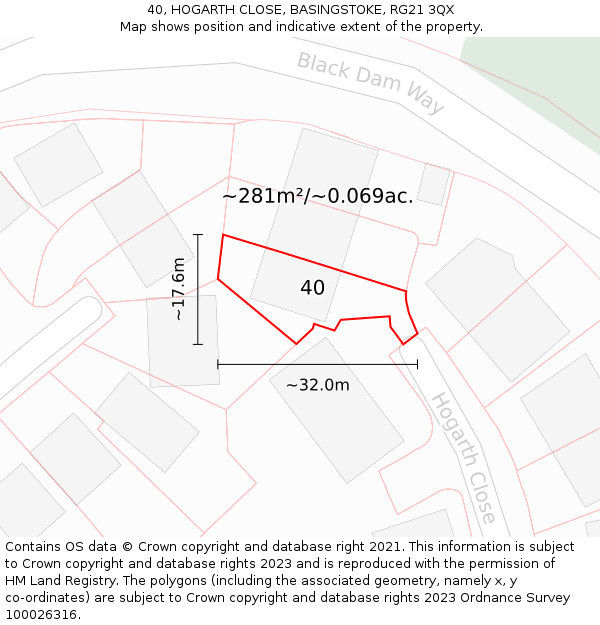 40, HOGARTH CLOSE, BASINGSTOKE, RG21 3QX: Plot and title map