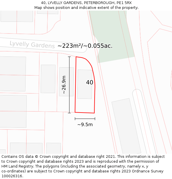 40, LYVELLY GARDENS, PETERBOROUGH, PE1 5RX: Plot and title map